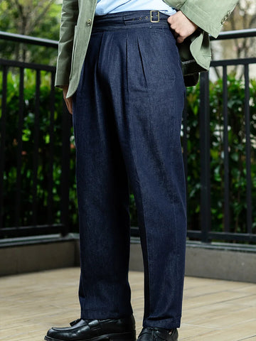 Aidase American Vintage Gourgue Loose Straight Casual Pants Indigo Denim High Waist Cropped Pants aidase-shop